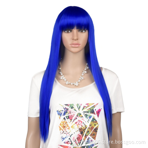 Fashion Long Gold Blonde Synthetic Wig For Women Straight Female Hair Wigs With Bangs Cosplay Party Daily False Hair Wig